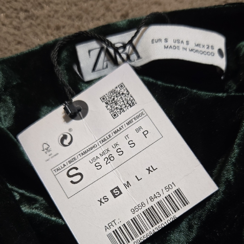 DR2 NWT Zara Emerald Green Side Zip Draped Dress Sz Sm Velvet Ruched Sleeve - Picture 11 of 13
